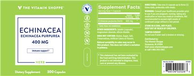 Photo of the The Vitamin Shoppe Echinacea 400 mg label