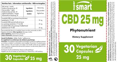 Photo of the SuperSmart CBD 25 mg label