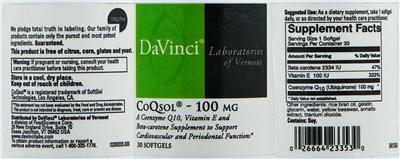 Photo of the DaVinci Laboratories Of Vermont CoQsol - 100 mg label