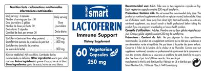 Photo of the SuperSmart Lactoferrin 250 mg label