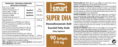 Photo of the SuperSmart Super DHA 310 mg label