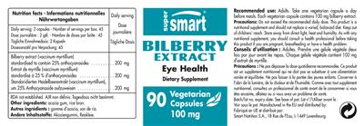 Photo of the SuperSmart Bilberry Extract 100 mg label