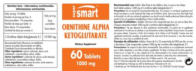 Photo of the SuperSmart Ornithine Alpha Ketoglutarate 1000 mg label