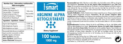 Photo of the SuperSmart Arginine Alpha Ketoglutarate 1000 mg label