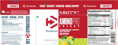 Photo of the Dymatize AminoPro Energy Lemon Lime with Caffeine label