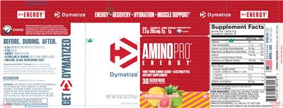 Photo of the Dymatize AminoPro Energy Pineapple Guava with Caffeine label