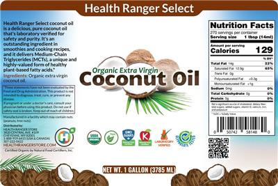Photo of the Health Ranger Select Organic Extra Virgin Coconut Oil label
