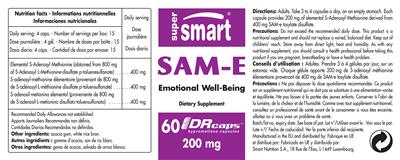 Photo of the SuperSmart SAM-e 200 mg label