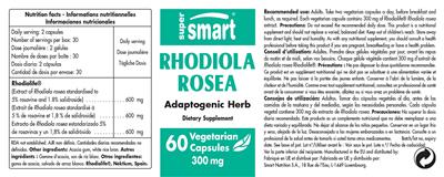 Photo of the SuperSmart Rhodiola Rosea 300 mg label