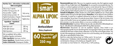 Photo of the SuperSmart Alpha Lipoic Acid label