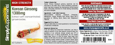 Photo of the SimplySupplements Korean Ginseng 1300 mg label
