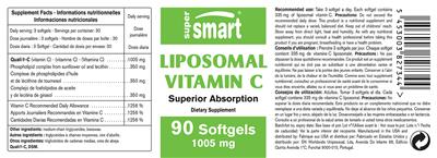 Photo of the SuperSmart Liposomal Vitamin C 1005 mg label