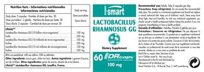 Photo of the SuperSmart Lactobacillus Rhamnosus GG 100 mg label