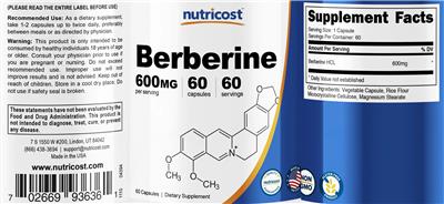 Photo of the Nutricost Berberine 600 mg label