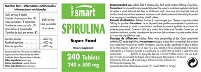 Photo of the SuperSmart Spirulina 250 mg label