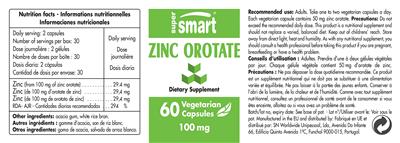 Photo of the SuperSmart Zinc Orotate 100 mg label