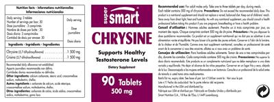 Photo of the SuperSmart Chrysine 500 mg label