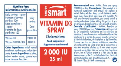 Photo of the SuperSmart Vitamin D3 Spray 2000 IU label