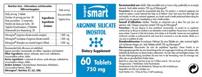 Photo of the SuperSmart Arginine Silicate Inositol 750 mg label