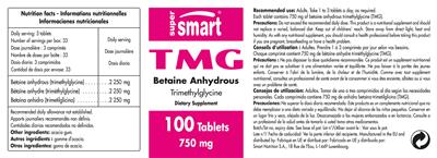 Photo of the SuperSmart TMG 750 mg label