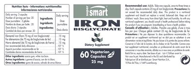 Photo of the SuperSmart Iron Bisglycinate 25 mg label