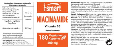 Photo of the SuperSmart Niacinamide 500 mg label