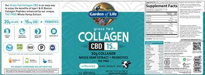 Label of Grass Fed Collagen CBD Unflavored