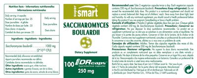 Photo of the SuperSmart Saccharomyces Boulardii 250 mg label