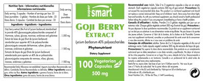 Photo of the SuperSmart Goji Berry Extract 500 mg label