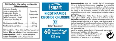Photo of the SuperSmart Nicotinamide Riboside Chloride 125 mg label