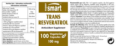 Photo of the SuperSmart Trans Resveratrol 100 mg label