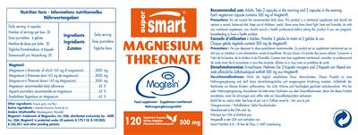 Photo of the SuperSmart Magnesium Threonate 500 mg label