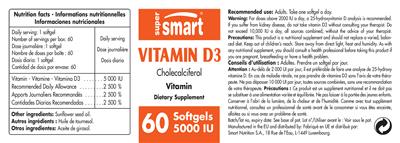 Photo of the SuperSmart Vitamin D3 5000 IU label
