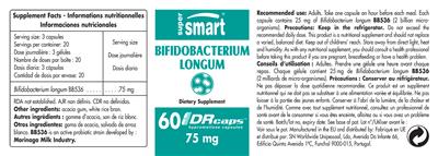 Photo of the SuperSmart Bifidobacterium Longum 75 mg label