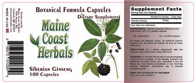 Photo of the Maine Coast Herbals Siberian Ginseng label