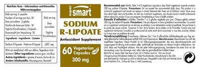 Photo of the SuperSmart Sodium R-Lipoate 300 mg label