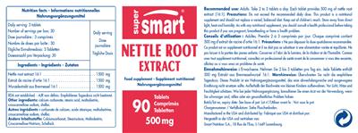 Photo of the SuperSmart Nettle Root Extract 500 mg label