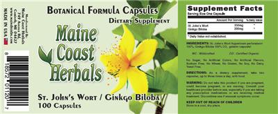 Photo of the Maine Coast Herbals St. John's Wort / Ginkgo Biloba label