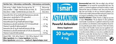 Photo of the SuperSmart Astaxanthin 4 mg label