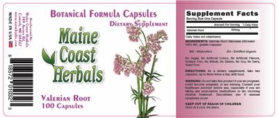 Photo of the Maine Coast Herbals Valerian Root label