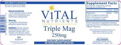 Photo of the Vital Nutrients Triple Mag 250 mg label