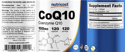 Photo of the Nutricost CoQ10 100 mg label
