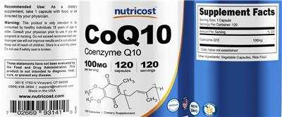 Photo of the Nutricost CoQ10 100 mg label