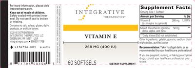 Photo of the Integrative Therapeutics Vitamin E 268 mg (400 IU) label