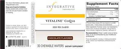 Photo of the Integrative Therapeutics Vitaline CoQ10 200 mg Chocolate Flavored label