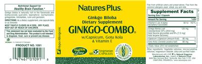 Photo of the Natures Plus Ginkgo-Combo w/ Capsicum, Gotu Kola & Vitamin E label