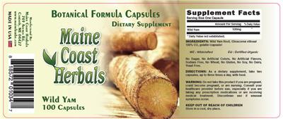 Photo of the Maine Coast Herbals Wild Yam label