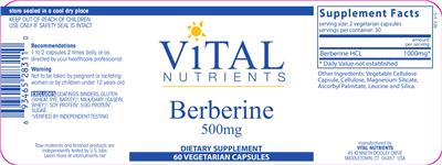 Photo of the Vital Nutrients Berberine 500 mg label