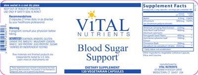 Photo of the Vital Nutrients Blood Sugar Support label