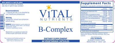 Photo of the Vital Nutrients B-Complex label